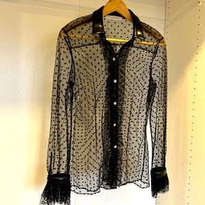 Sheer polka dot top with interesting details!